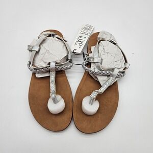 Fifth & Luxe Silver Rhinestone Braided Strap Flat Thong Sandals Women Size 7